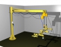 Articulated jib crane manipulator 2RM with hanged frame with vacuum pads